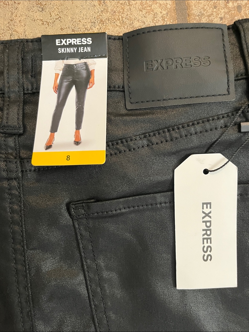 Express Women’s Black Straight-Leg Coated Skinny Jeans Size 8 NWT - Picture 2 of 8